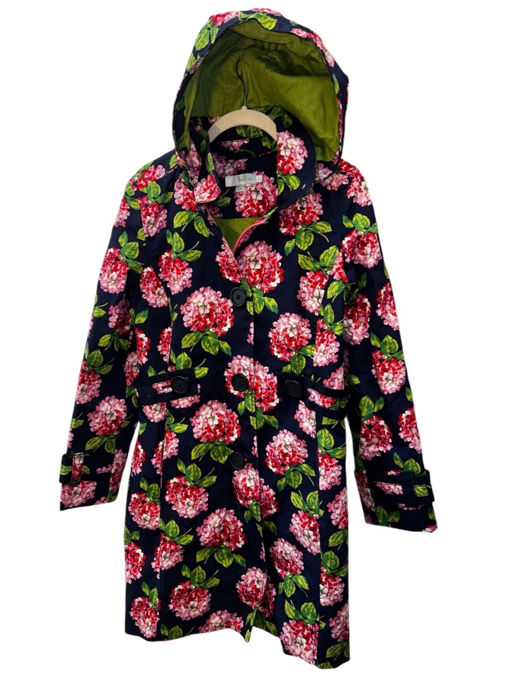 Boden navy blue pink hydrangea flowers print hooded jacket 6